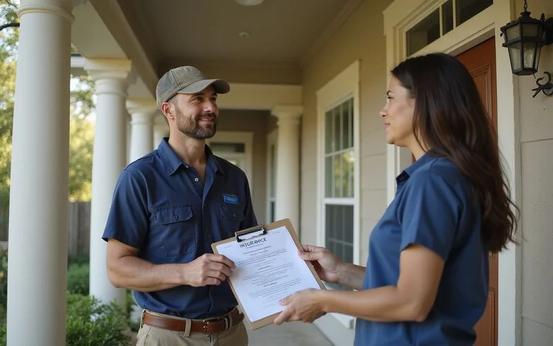 Professional stump grinding contractor showing insurance certificate and license to Austin homeowner