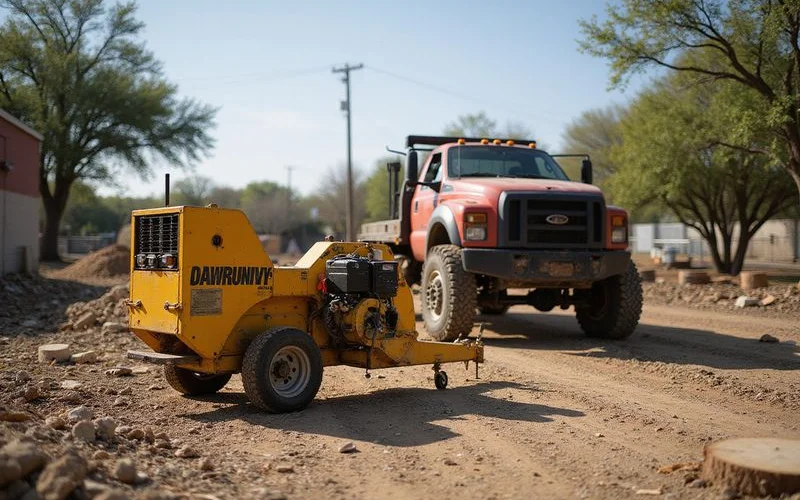 Rental stump grinder next to professional grade machine demonstrating the power and capability gap
