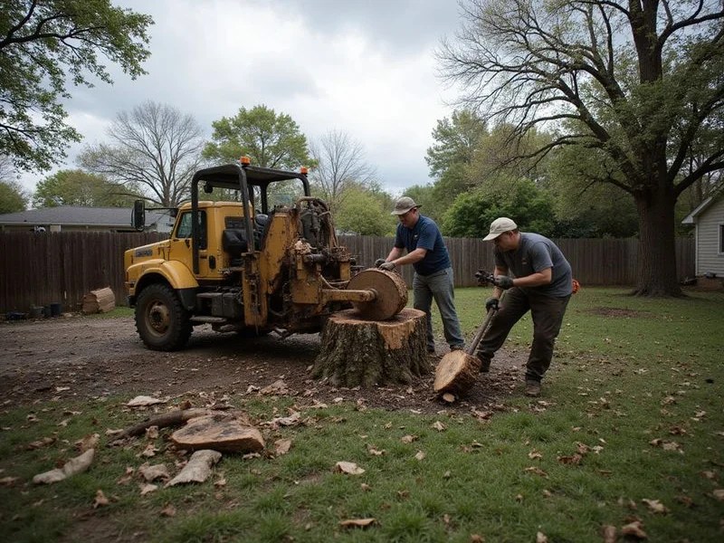 Emergency stump grinding crew responding after storm