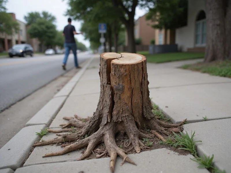 Hazardous broken stump near sidewalk needing emergency removal