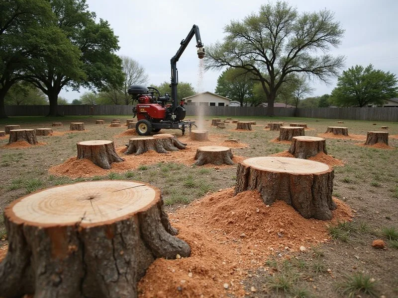 Multiple stumps being cleared from residential yard